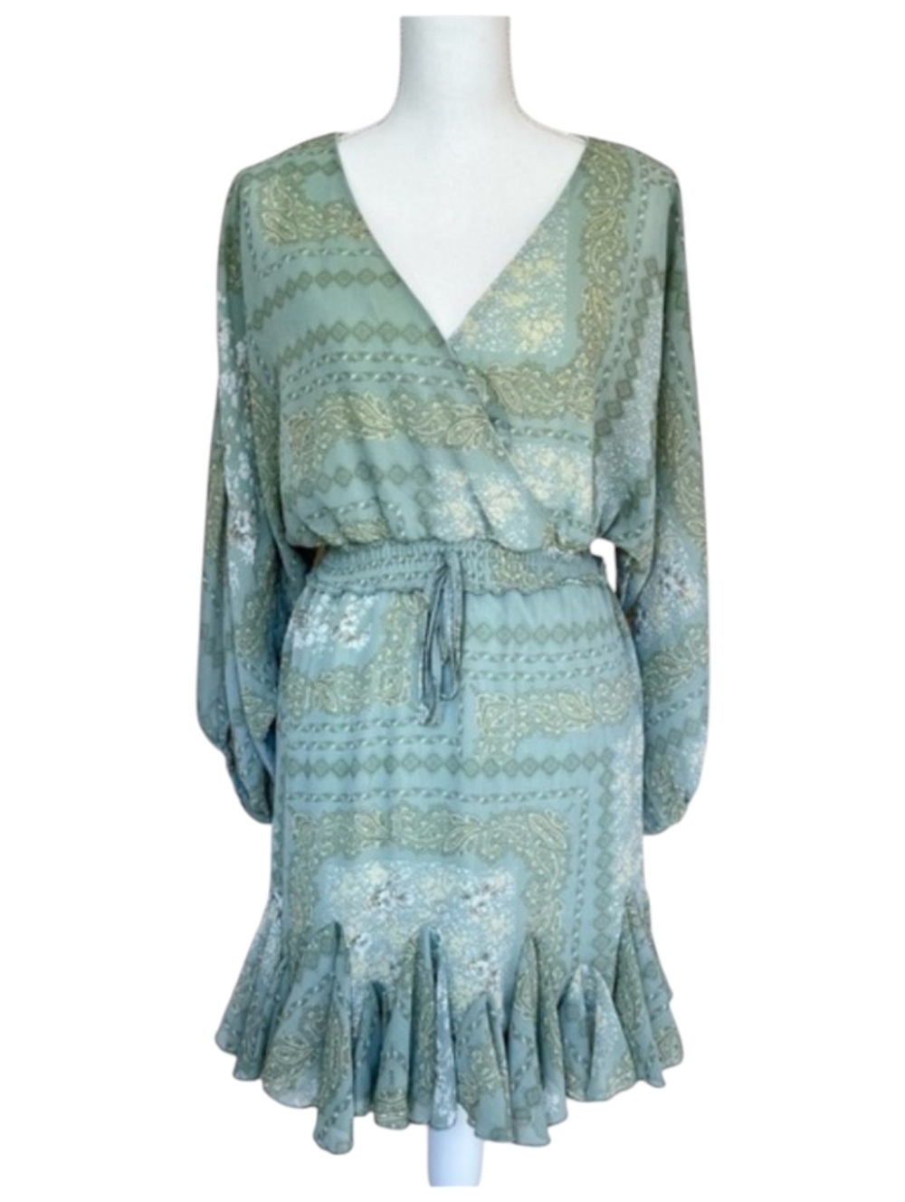 Altar’d State Long Sleeve Bandanna Print Wrap Front Dress - Size XS